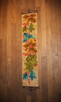 TAPESTRY Colorful LEAVES Iron Hardware Wall Bell Ringer Needlework Retro Vintage - Image 1 of 4