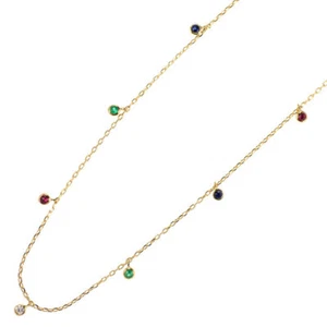 Star jewelry K18YG diamond ruby sapphire emerald necklace D0.01ct - Auth free sh - Picture 1 of 4