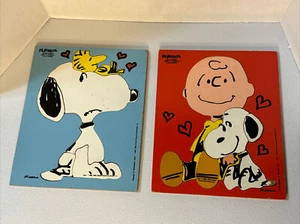 Playskool Charlie Brown and Snoopy Wood Tray Puzzles Vintage PEANUTS Lot of 2 - Picture 1 of 21