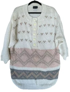 Vintage 80’s Yoido Club Sweater Womens Size Medium Cream Pink Hand Knitted Soft - Picture 1 of 12
