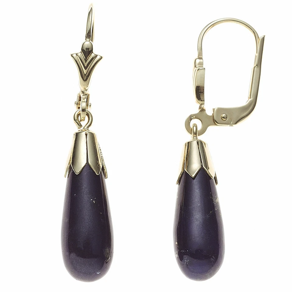 Orecchini A Bottone Con Gocce Di Lapis Lazuli Blu In Oro 333 Per Donne - Immagine 1 di 1