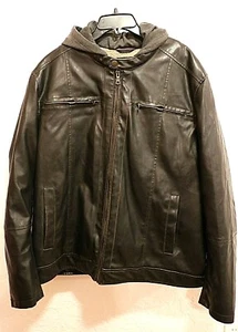Tommy Hilfiger Mens Hooded Faux Leather Jacket size XXL Fleece Lined Distressed - Picture 1 of 7