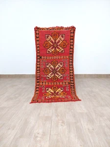 Vintage Berber Faded Red Rug Moroccan Handmade Azilal Boujaad Wool Runner 2x6 - Picture 1 of 10