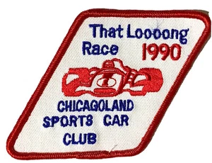Parche de autos de carreras Chicago Sports Car Club 1990 Loooong carreras rojo y blanco - Imagen 1 de 1