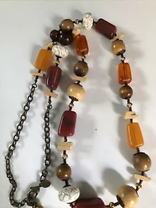 Vintage Rare CHICO'S Faux Amber & Chunky Bead Statement Necklace 38” - Picture 1 of 5
