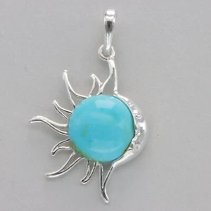 Colgante Azul Sol Estrella y Luna TURQUESA Plata de Ley 925 Piedras Preciosas Genuinas #1Je - Imagen 1 de 9