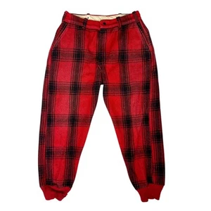 Vintage Heavy Wool Plaid Pants with Distressed Details Red Black Large - Picture 1 of 11