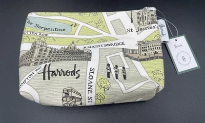 Harrods Cosmetic Makeup Bag Zipper Pouch London Map - Image 1 of 4