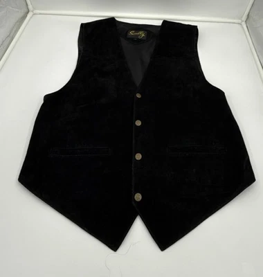 SCULLY NEGRO GAMUZA CUERO ~ SATINADO CHALECO CINTURA ABRIGO HOMBRE TALLA L WESTERN RODEO Foto 1 de 4