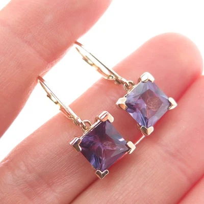 ROSS SIMONS Sterling Gold Plated Lab-Created Peacock Sapphire Dangle Earrings - Image 1 of 4