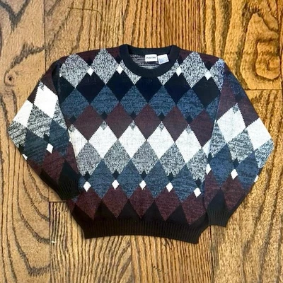 Vintage 90’s Multicolored Geometric Argyle Patterned Sweater - Image 1 of 3