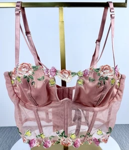 Victoria Secret embroidered corset Bustier Sexy Romantic Bra Sheer floral Sz: S - Picture 1 of 12