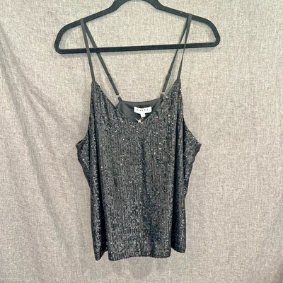 Gilli 1XL Negro Lentejuelas Cami Forrado Elegante Top Cuello en V Slinky Evento Baile de graduación Brillante Foto 1 de 4