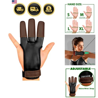 Archery Glove Three Finger Protective Leather Bow Hunting Target Practice - Image 1 of 4