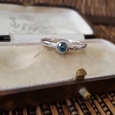 925 Sterling Silver Ring, Genuine Blue Zircon Gemstone Ring, Size R US 8.5  - Image 1 of 4