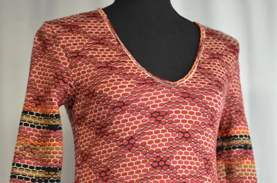 Missoni Sz 36/ 0 or 2 US Dress&Slip 3/4 Sleeve Diamond V Neck Knit Orange Black - Image 1 of 4