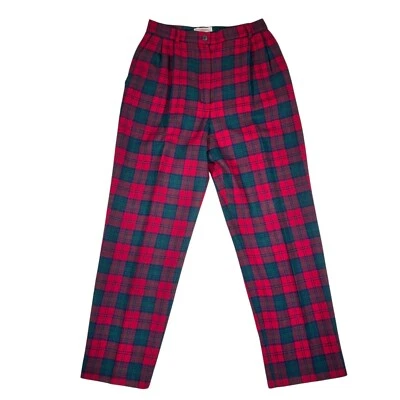 Pantalones plisados de lana a cuadros Lindsay rojos auténticos de colección Pendleton para mujer talla 8P Foto 1 de 4
