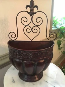 A Classic Vintage Brown Metal Wall Hanging Vase Wall Decor 17" Tall - Picture 1 of 5
