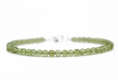 Natural Green Peridot 4-5MM Round Gemstone Beads Handmade Bracelet Gift 6-8" - Image 1 of 4