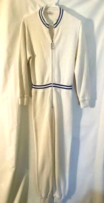 Neiman Marcus De Colección Años 80 Una Pieza Blanco y Azul Marino Acrílico Cremallera Suéter Mono S Foto 1 de 4