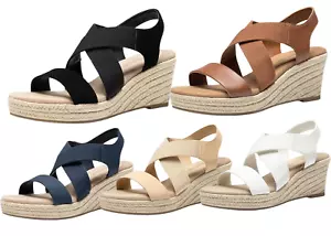 Women Platform Espadrilles Wedge Sandals Elastic Ankle Strap Open Toe Sandals - Picture 1 of 38