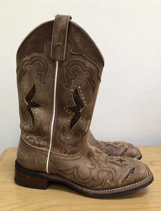 LAREDO Tan Spellbound Leather Square Toe Cowboy Boots 5661 Women's Size 7 M - Picture 1 of 20