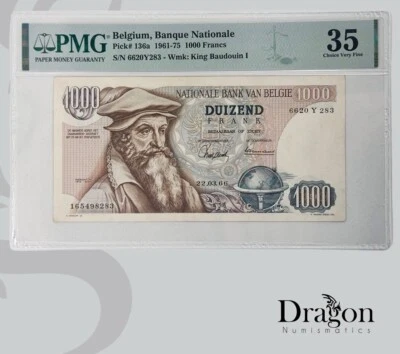 Belgium 🇧🇪 Banque Nationale 1000 Francs / Frank Pick#136a 1966 PMG VF35 - Image 1 of 2
