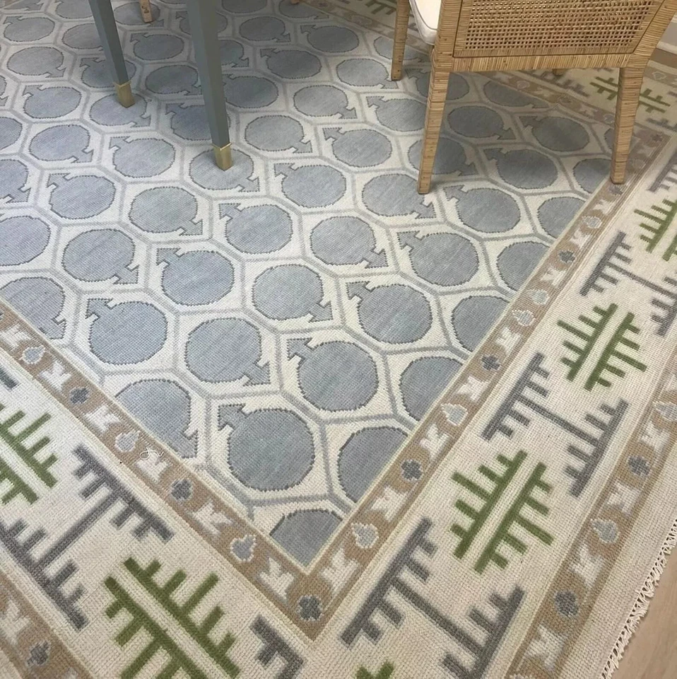 Alfombra oriental azul crea Oushak anudada a mano 5x8, 6x9, 8x10, 9x12 10x14 pies Foto 1 de 4