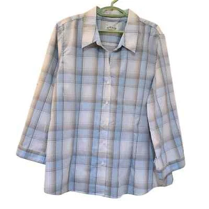 Blusa mujer Orvis azul claro a cuadros talla 16 - Imagen 1 de 5