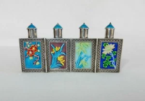 ANTIQUE Vintage Chinese Silver Enamel Hinged Folding Snuff Bottles - Picture 1 of 12