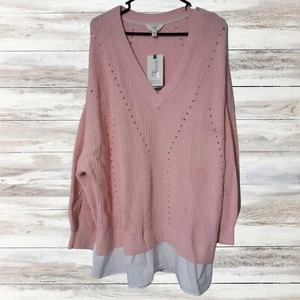 Terra & Sky Strickpullover rosa V-Ausschnitt Lagenlook Übergröße 4X - Bild 1 von 6