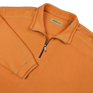 Pullover TOMMY BAHAMA Para Hombres 1/4 Cremallera Manga Larga Algodón GRANDE Naranja Crema - Imagen 1 de 8