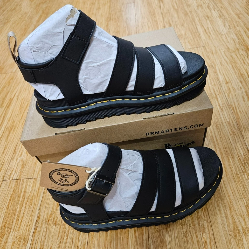 Dr Doc Martens Sandals Black V Blaire Platform Leather Shoes Womens Sz 9