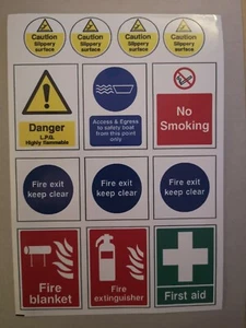 Boat Safety Sticker Sheet. Various Labels for Boating Use in First Aid, Fire etc - Picture 1 of 1