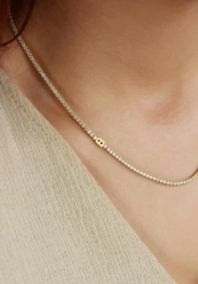 6Ct Round Simulated Diamond Dainty Choker Tennis Necklace 14k Yellow Gold Plated - Image 1 of 4