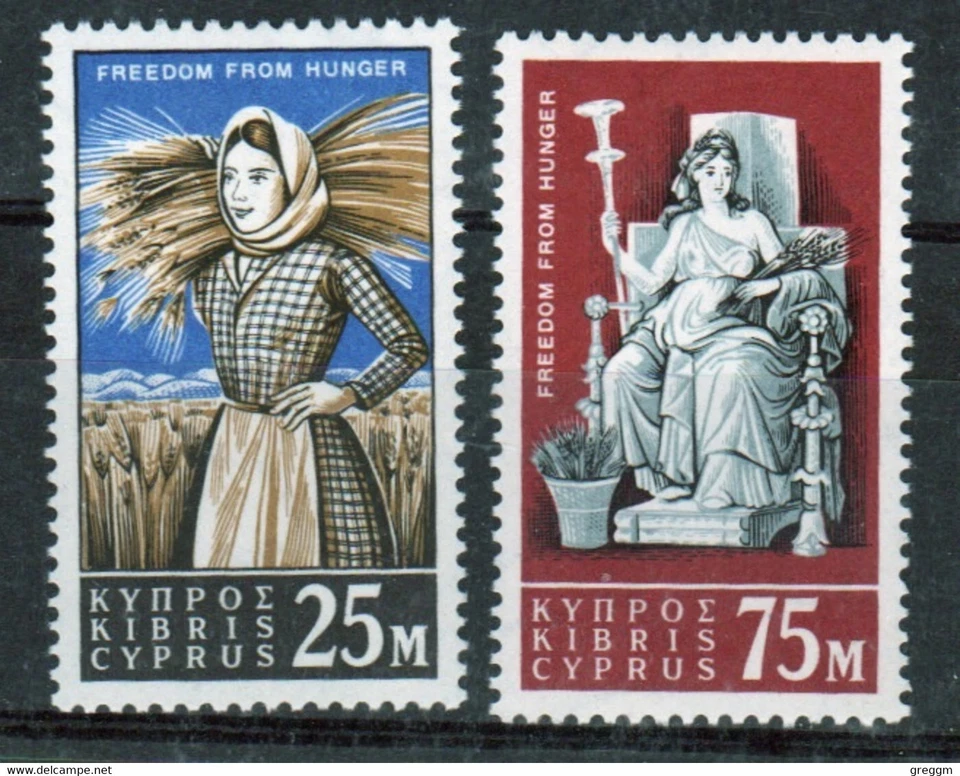 Chipre conjunto de sellos emitidos en 1963 para celebrar la libertad del hambre Foto 1 de 1