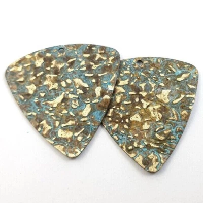 12ps Boho textured earring charm Rustic verdigris blue patina jewelry bead 546 - Image 1 of 4