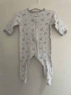 Gerber bebê menino menina lua e estrelas 100% algodão zíper manga longa 1 peça branco 6-9M - Imagem 1 de 4