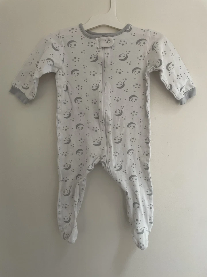 Gerber Bebé Niño Niña Luna y Estrellas 100% Algodón Cremallera Manga Larga 1 Pieza Blanco 6-9M Foto 1 de 4