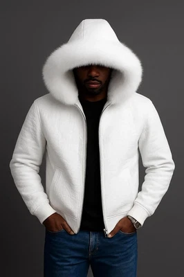 Chaqueta de invierno con capucha de piel para hombre Abrigo cálido con cremallera Prendas exteriores de lujo con capucha para hombre Foto 1 de 4