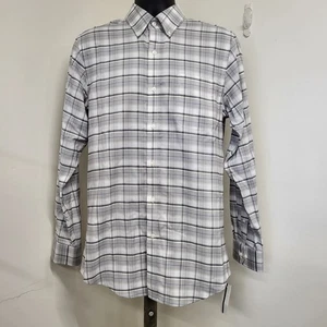 LANDS' END Oxford Shirt Mens Size 15 1/2 x 34 Gray Plaid Tailored Fit Long Sleev - Picture 1 of 15