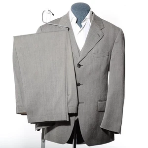 42R Vintage Classic-Fit Chaps Ralph Lauren Gray ZigZag Wool 3-Piece Suit 35x29.5 - Picture 1 of 16