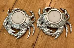 Pair Qty 2 Mariposa Crab Tealight Holder Beach Nautical Molded Aluminum Recycled - Picture 1 of 10