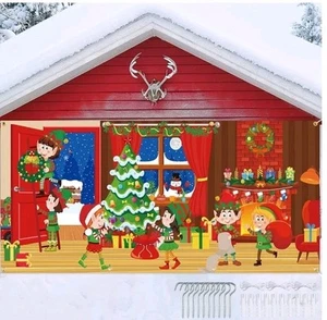 Tatuo Christmas Garage Door Cover 7x16 ft Large Xmas Elf Decoration Merry... - Picture 1 of 6