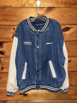 Vintage Swingster 90s Autozone Embroidered Denim Snap Bomber Varsity Jacket XL - Image 1 of 4