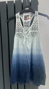 Superdry Women's Dip Dye Schiffli Shell Top in Eclipse White & Navy Size L - Picture 1 of 5