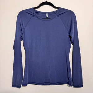Top de natación atlético de manga larga pequeño Garnet Hill para mujer azul marino nailon spandex - Imagen 1 de 4