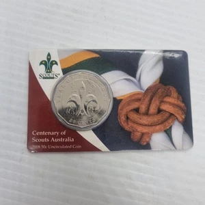 2008 Australia 50c CARDED UNC Coin, Centenary of Scouting in Australia Scouts - Bild 1 von 4