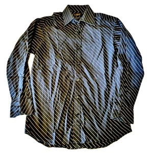 Next Men's Long Sleeve Dress Shirt Size 15.5"/39cm Black Stripe 100% Cotton - Picture 1 of 11