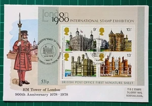1978 HISTORIC BUILDINGS MINIATURE SHEET HM TOWER OF LONDON FDC BFPO 9000 - Picture 1 of 3